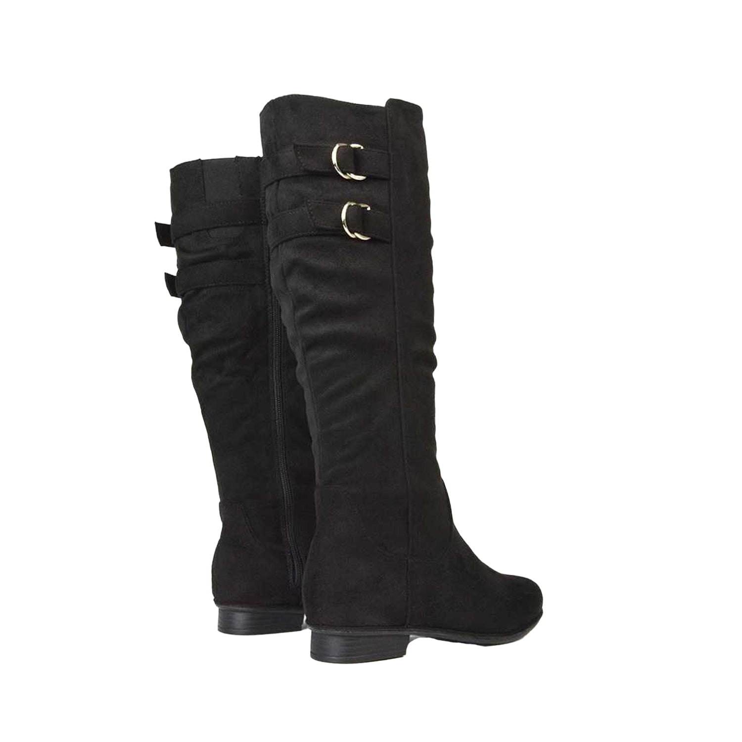 Jet Black - Back - XY London Womens-Ladies Mia Buckle Detail Slouch Flat Knee-High Boots