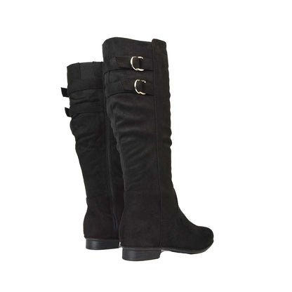 Jet Black - Back - XY London Womens-Ladies Mia Buckle Detail Slouch Flat Knee-High Boots