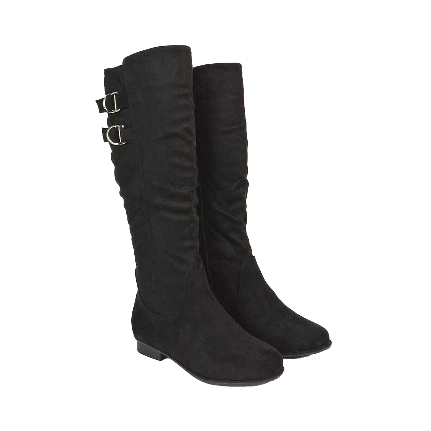 Jet Black - Lifestyle - XY London Womens-Ladies Mia Buckle Detail Slouch Flat Knee-High Boots