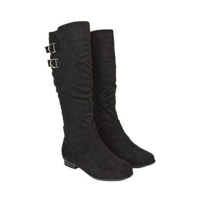 Jet Black - Lifestyle - XY London Womens-Ladies Mia Buckle Detail Slouch Flat Knee-High Boots