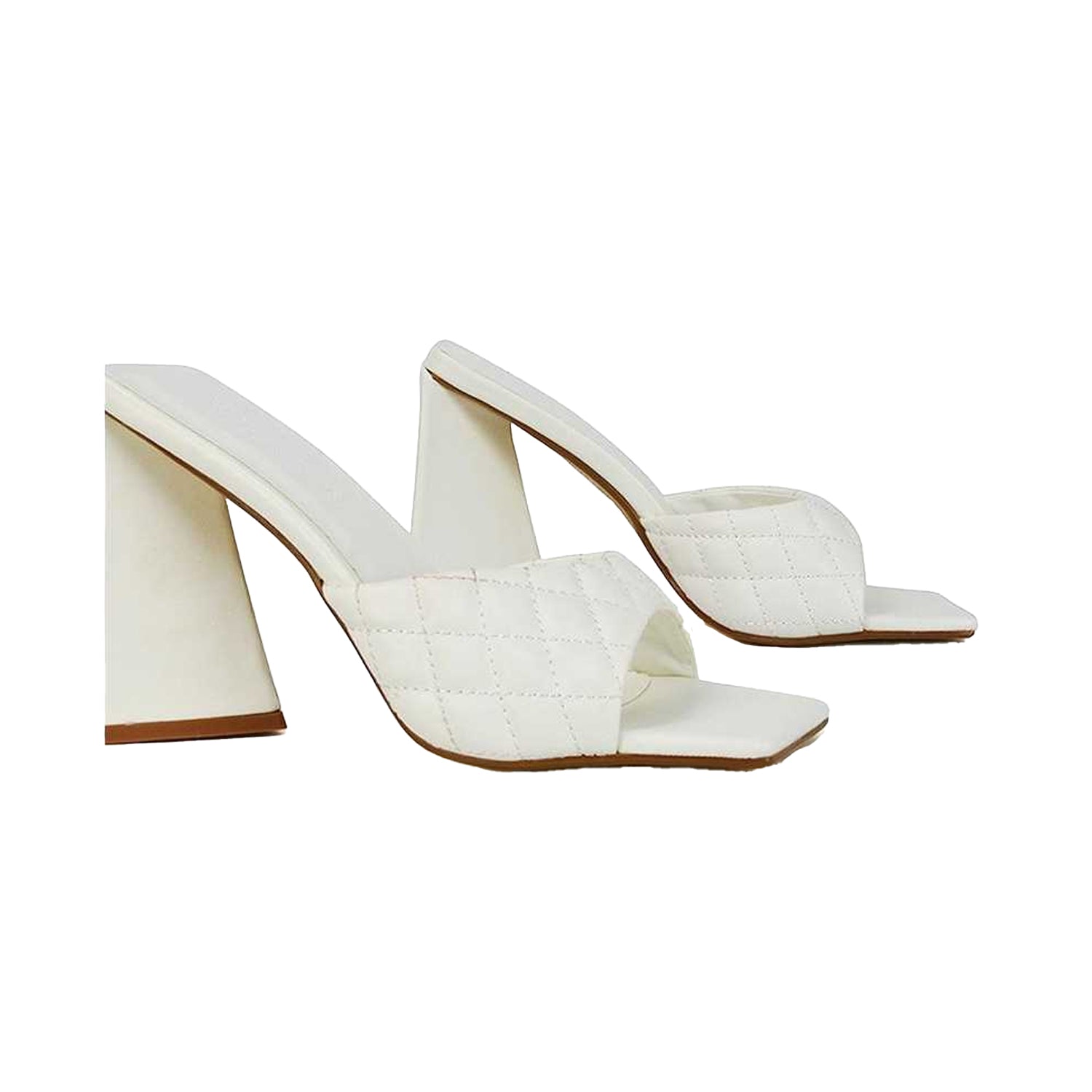 White - Side - XY London Womens-Ladies Maylin Quilted Sculptured Heel High Heels
