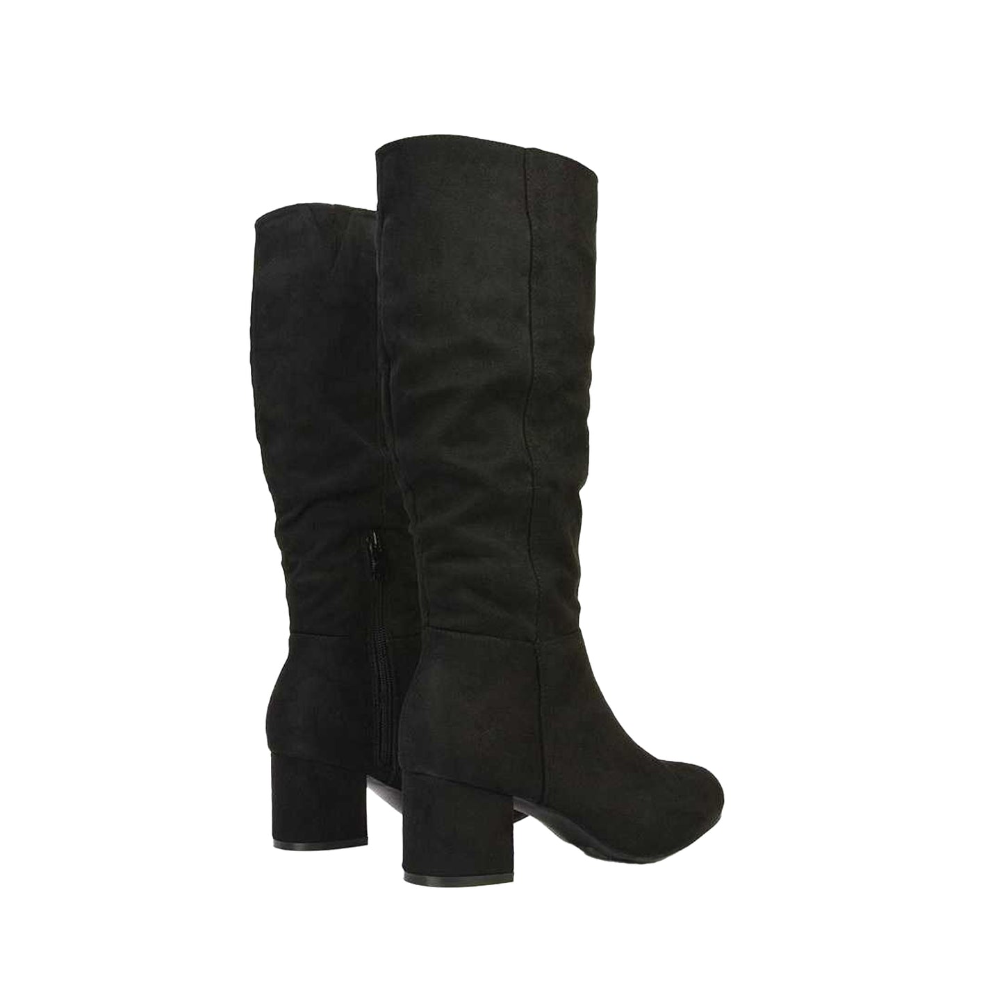 Jet Black - Back - XY London Womens-Ladies Jackie Ruched Mid Block Heel Knee-High Boots