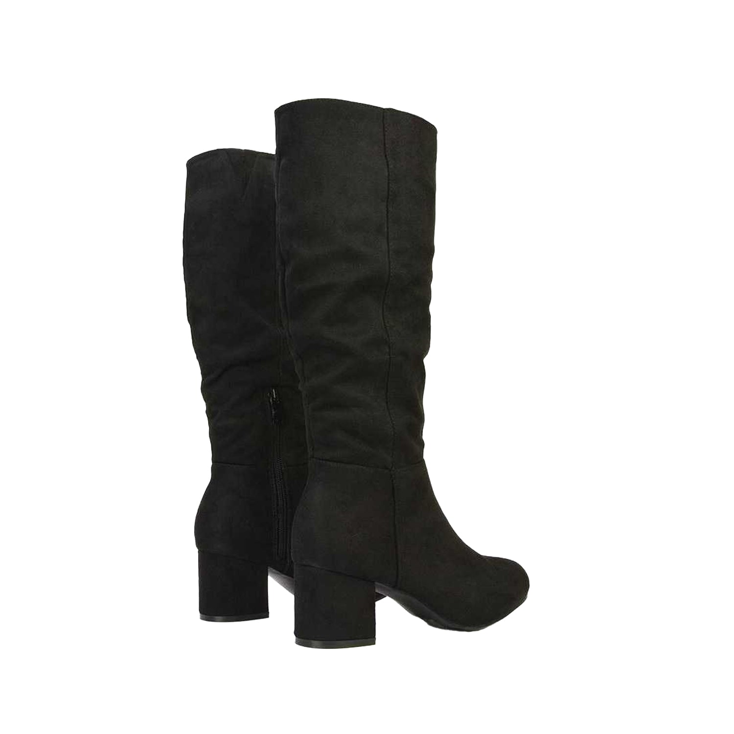 Jet Black - Back - XY London Womens-Ladies Jackie Ruched Mid Block Heel Knee-High Boots