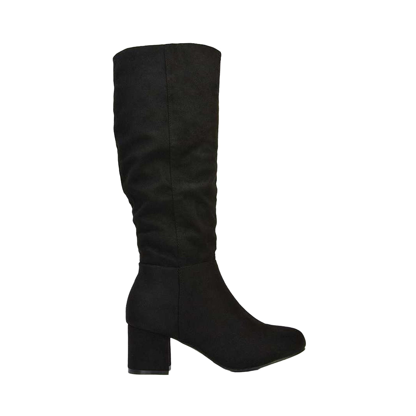 Jet Black - Side - XY London Womens-Ladies Jackie Ruched Mid Block Heel Knee-High Boots