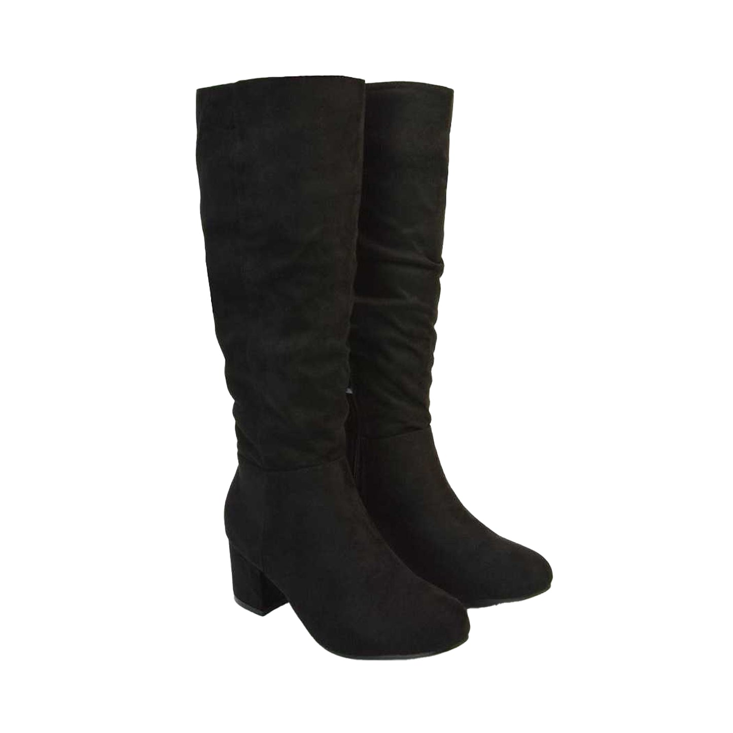 Jet Black - Lifestyle - XY London Womens-Ladies Jackie Ruched Mid Block Heel Knee-High Boots