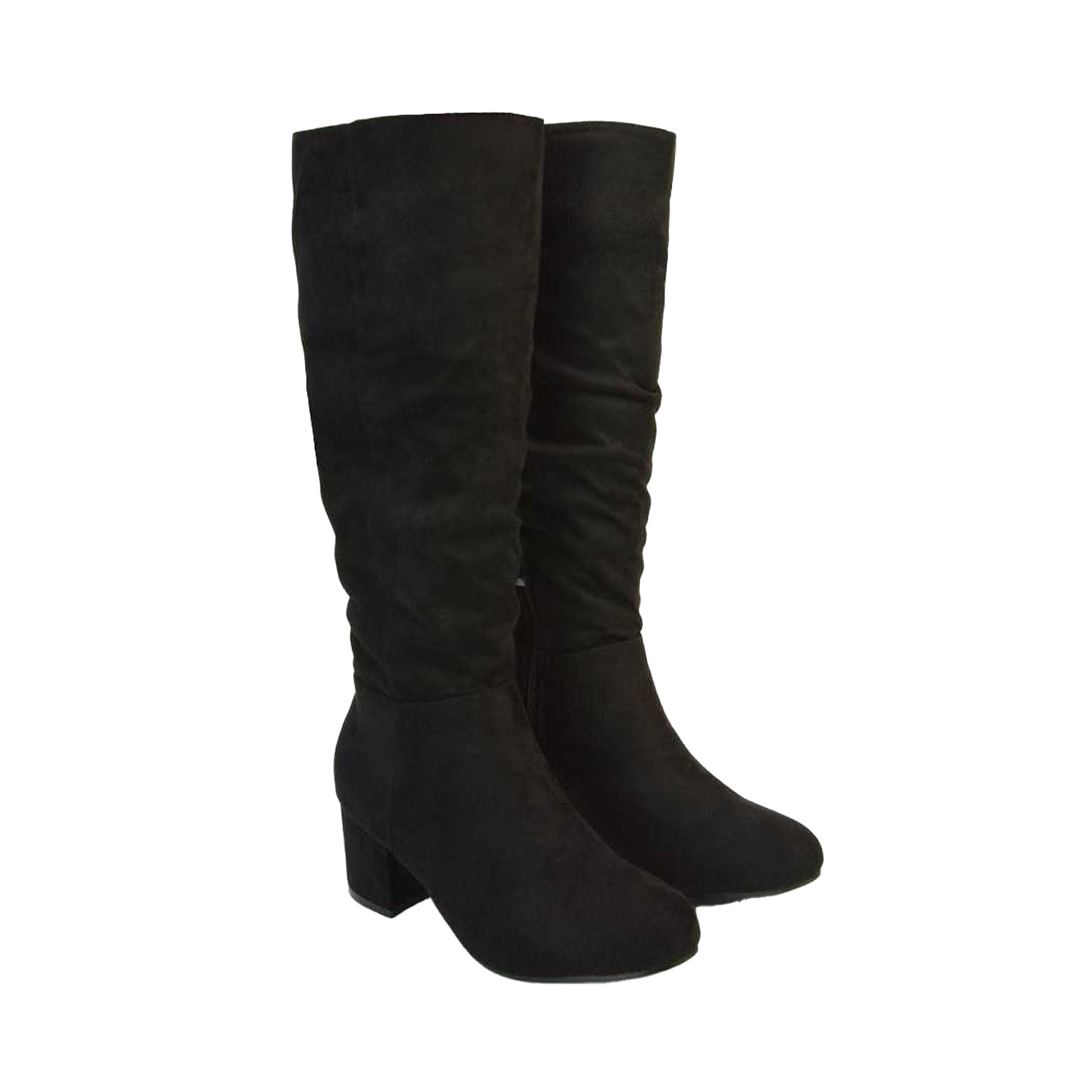 Jet Black - Lifestyle - XY London Womens-Ladies Jackie Ruched Mid Block Heel Knee-High Boots