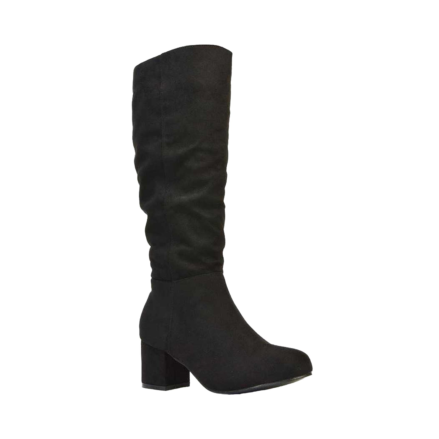 Jet Black - Front - XY London Womens-Ladies Jackie Ruched Mid Block Heel Knee-High Boots