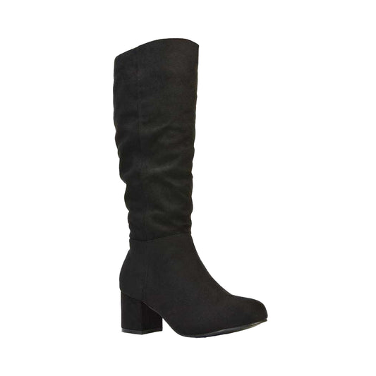 Jet Black - Front - XY London Womens-Ladies Jackie Ruched Mid Block Heel Knee-High Boots