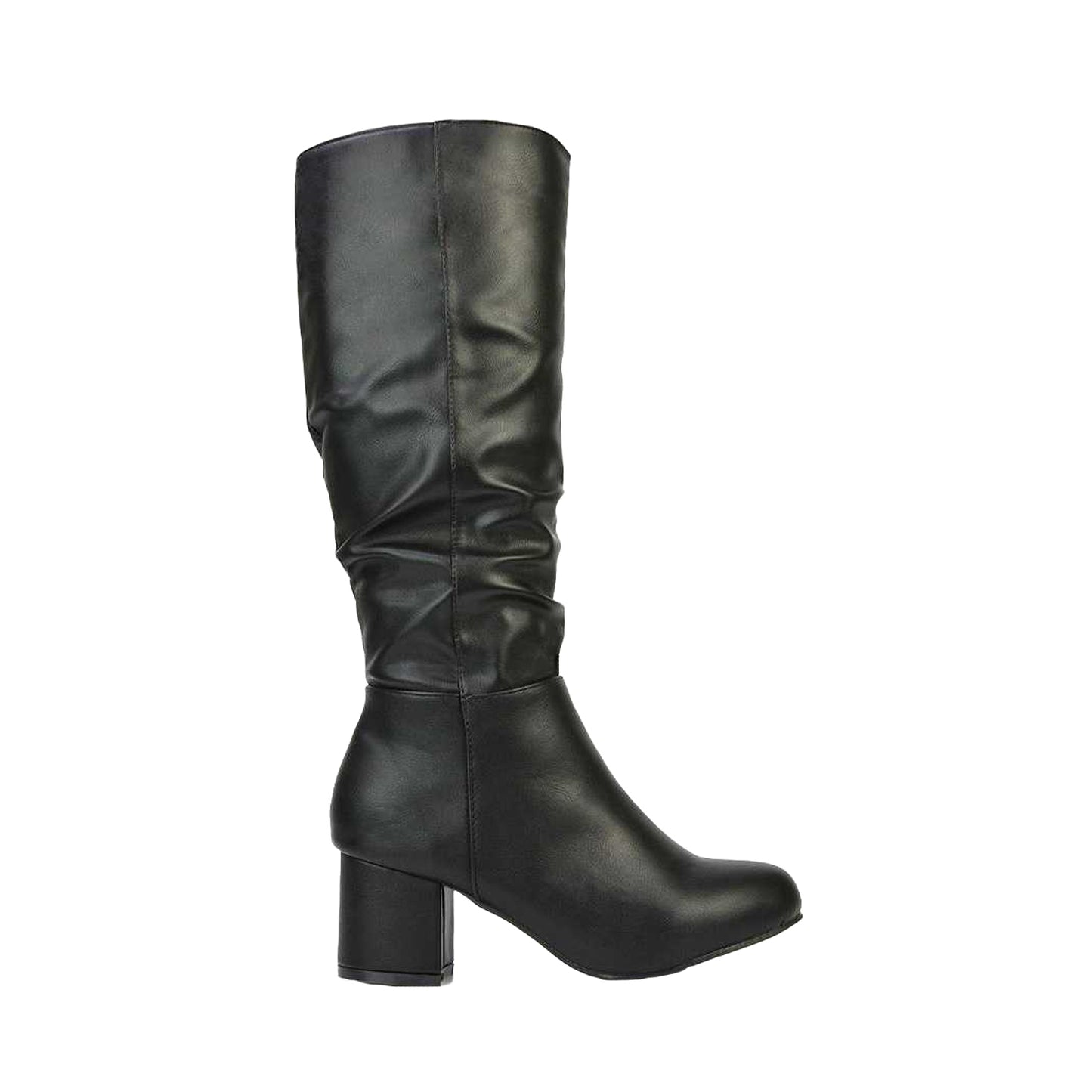 Black - Side - XY London Womens-Ladies Jackie Ruched Mid Block Heel Knee-High Boots