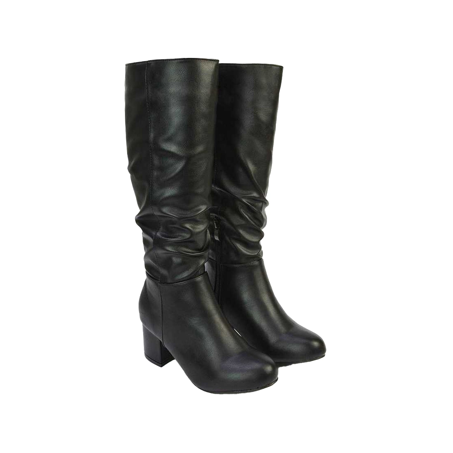 Black - Lifestyle - XY London Womens-Ladies Jackie Ruched Mid Block Heel Knee-High Boots