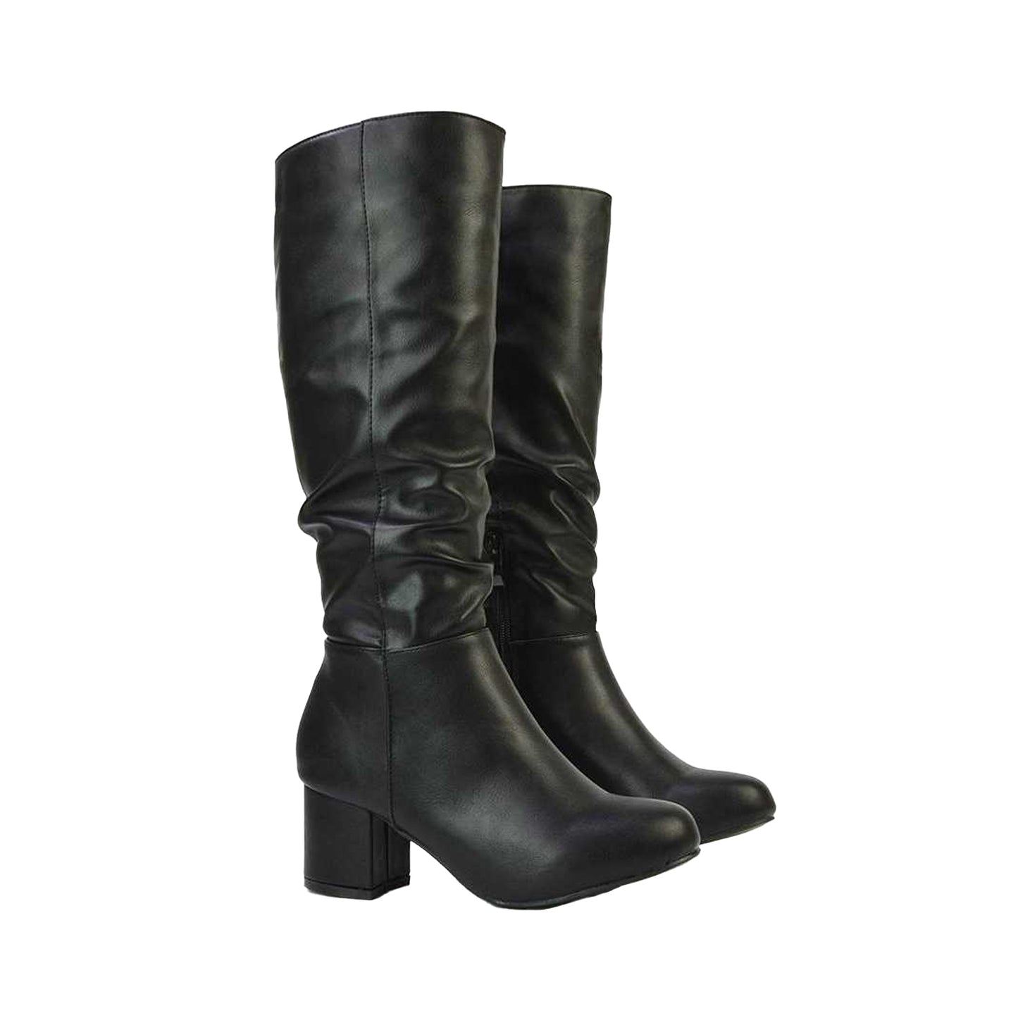 Black - Close up - XY London Womens-Ladies Jackie Ruched Mid Block Heel Knee-High Boots