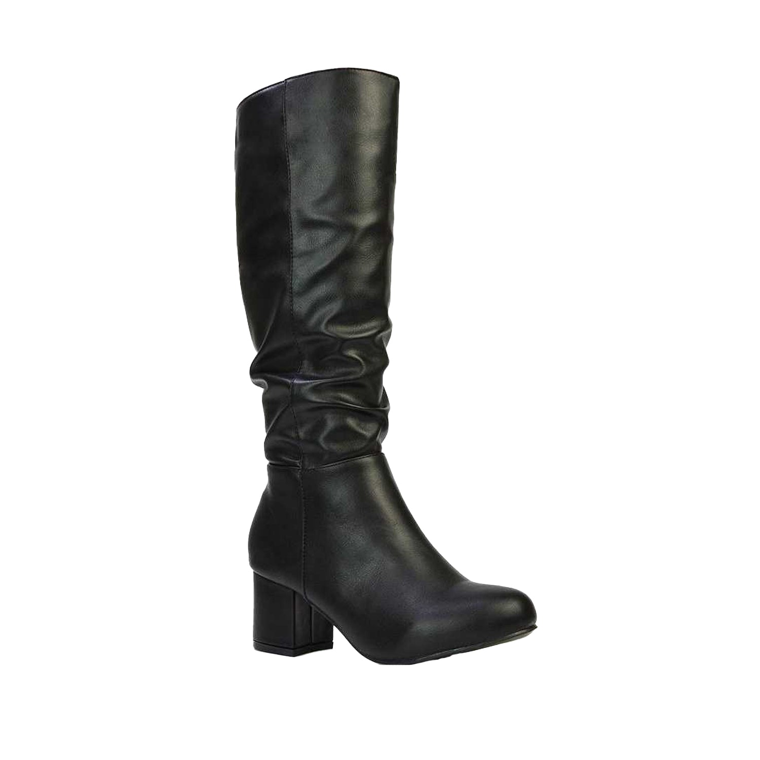 Black - Front - XY London Womens-Ladies Jackie Ruched Mid Block Heel Knee-High Boots