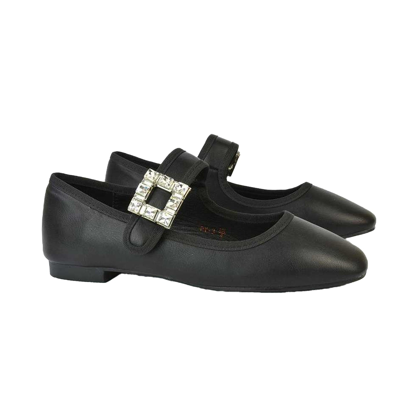 Black - Lifestyle - XY London Womens-Ladies Rhyse Diamante Square Toe Buckle Detail Mary Janes