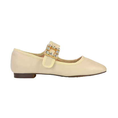 Nude - Front - XY London Womens-Ladies Rhyse Diamante Square Toe Buckle Detail Mary Janes