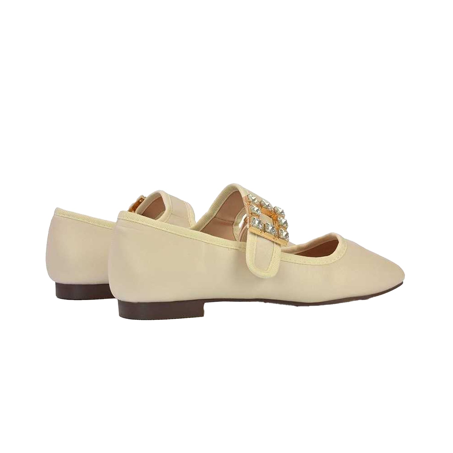 Nude - Back - XY London Womens-Ladies Rhyse Diamante Square Toe Buckle Detail Mary Janes