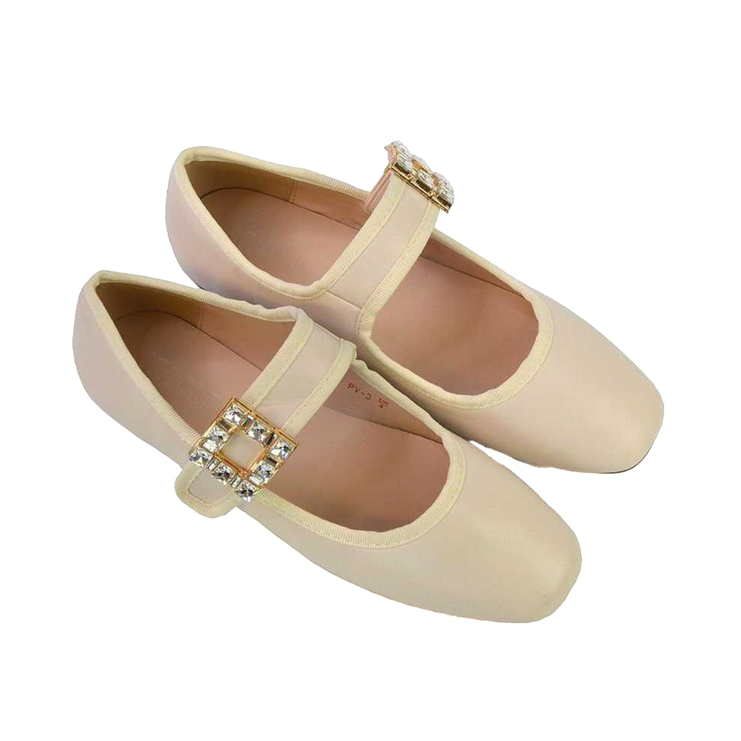 Nude - Side - XY London Womens-Ladies Rhyse Diamante Square Toe Buckle Detail Mary Janes