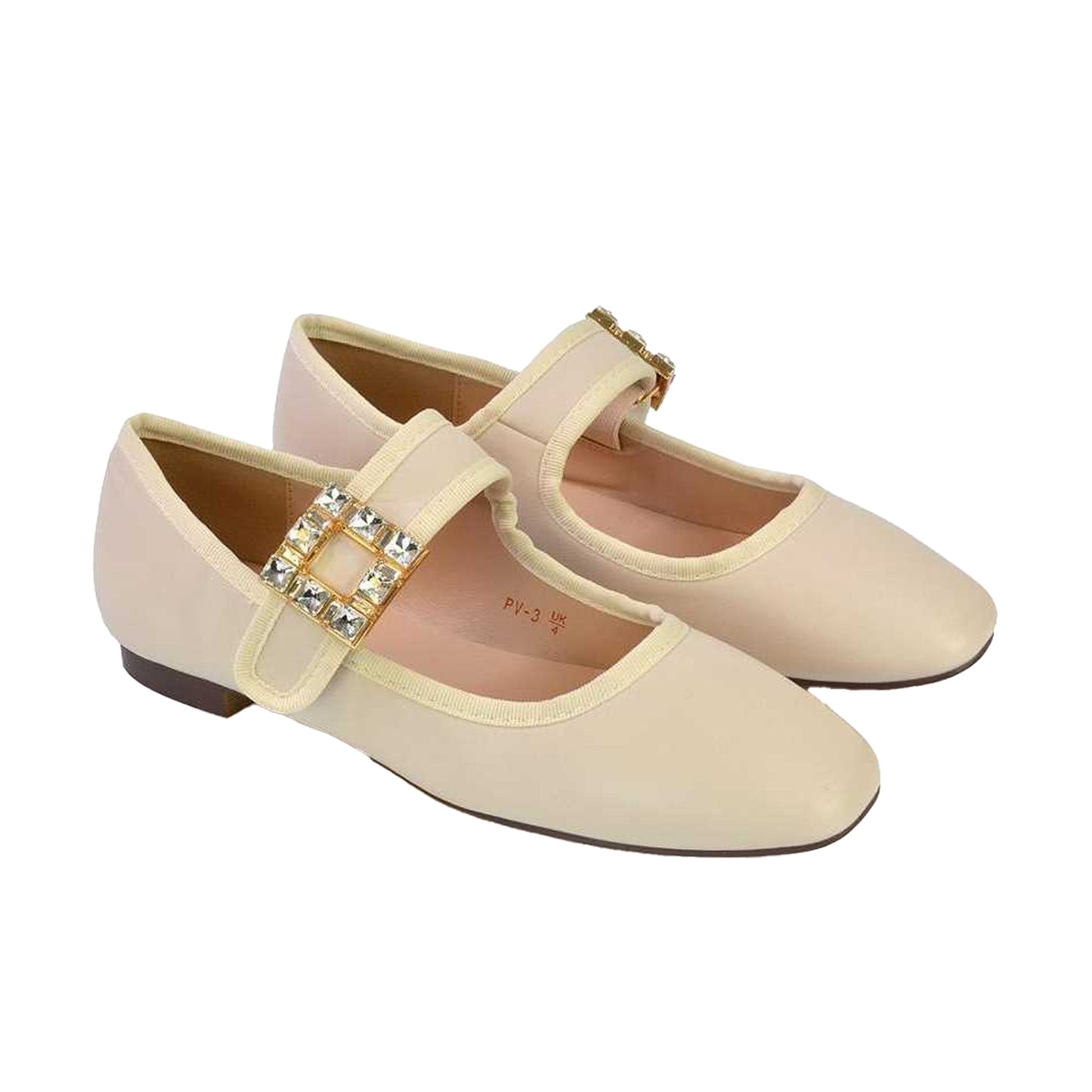Nude - Pack Shot - XY London Womens-Ladies Rhyse Diamante Square Toe Buckle Detail Mary Janes