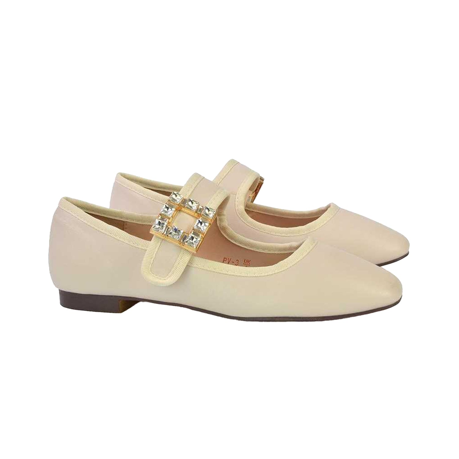 Nude - Lifestyle - XY London Womens-Ladies Rhyse Diamante Square Toe Buckle Detail Mary Janes