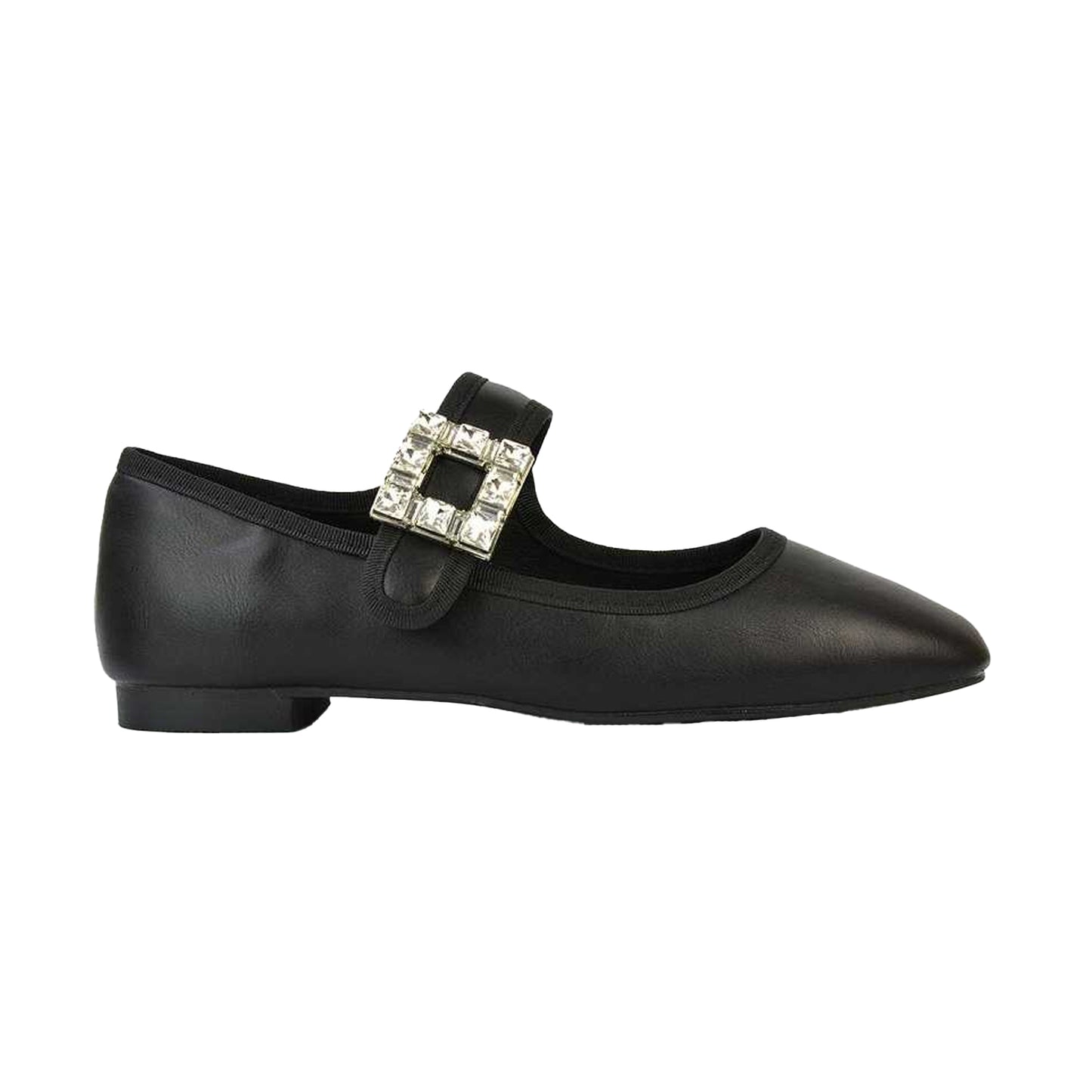 Black - Front - XY London Womens-Ladies Rhyse Diamante Square Toe Buckle Detail Mary Janes
