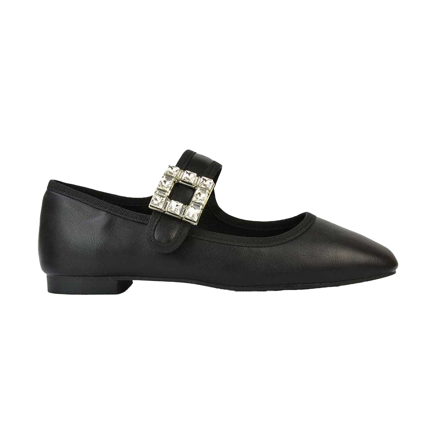 Black - Front - XY London Womens-Ladies Rhyse Diamante Square Toe Buckle Detail Mary Janes