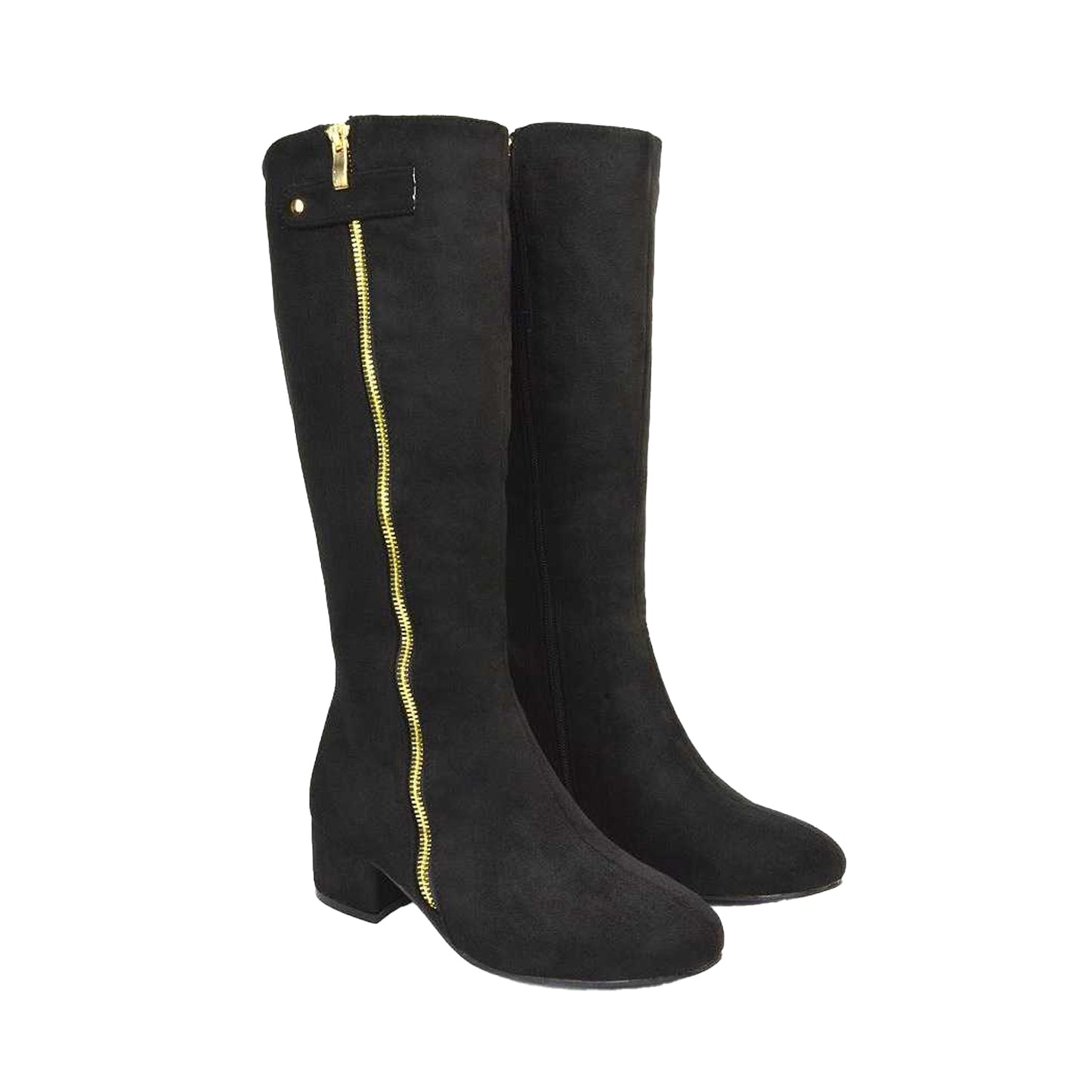 Jet Black - Lifestyle - XY London Womens-Ladies Darcy Zip Low Block Heel Knee-High Boots