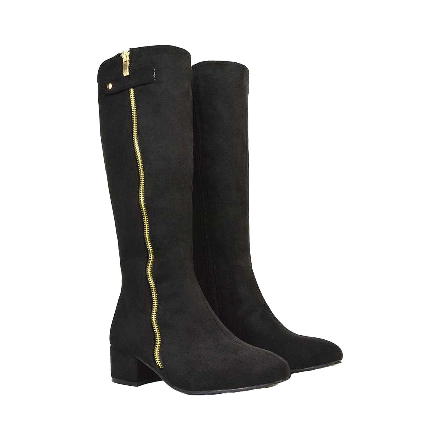 Jet Black - Pack Shot - XY London Womens-Ladies Darcy Zip Low Block Heel Knee-High Boots