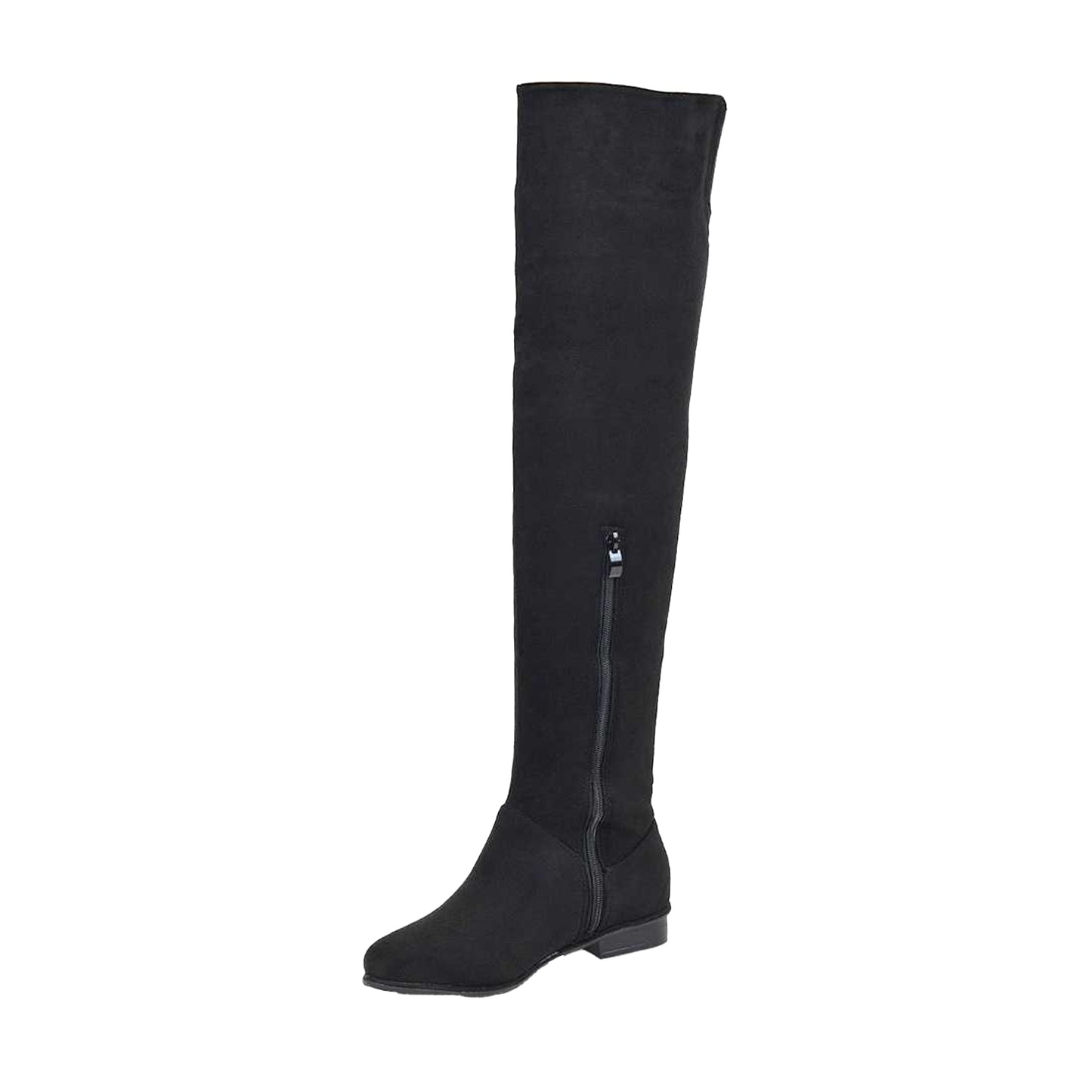 Jet Black - Back - XY London Womens-Ladies Ivy Low Block Heel Thigh-High Boots