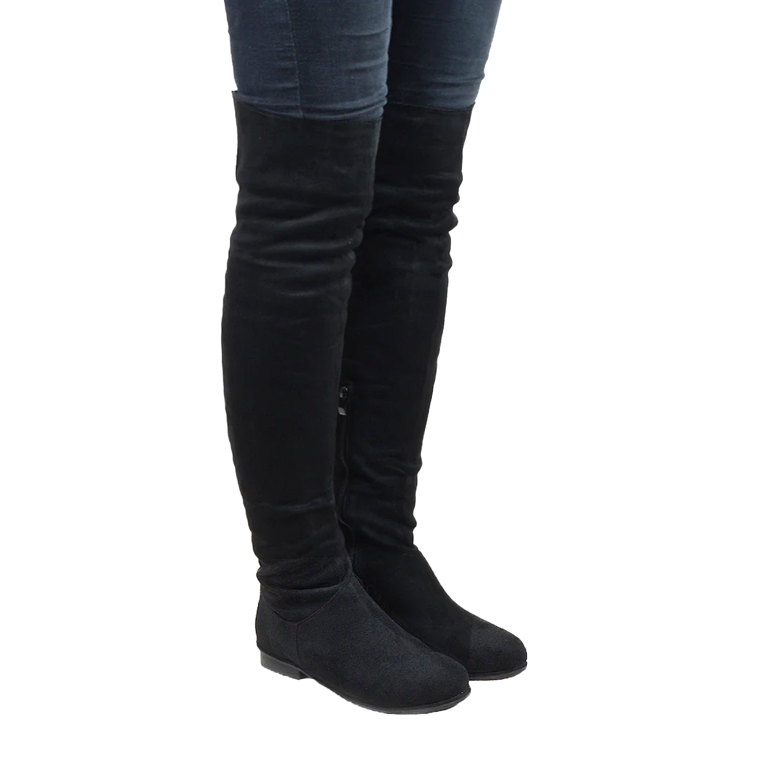 Jet Black - Lifestyle - XY London Womens-Ladies Ivy Low Block Heel Thigh-High Boots