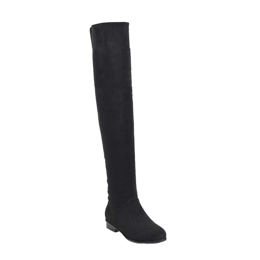 Jet Black - Front - XY London Womens-Ladies Ivy Low Block Heel Thigh-High Boots