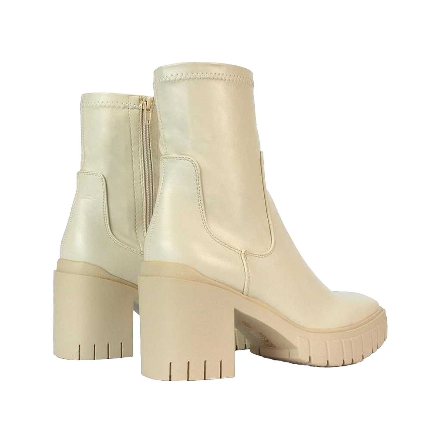 Beige - Back - XY London Womens-Ladies Ella Stretch Zip Platform Block Ankle Boots