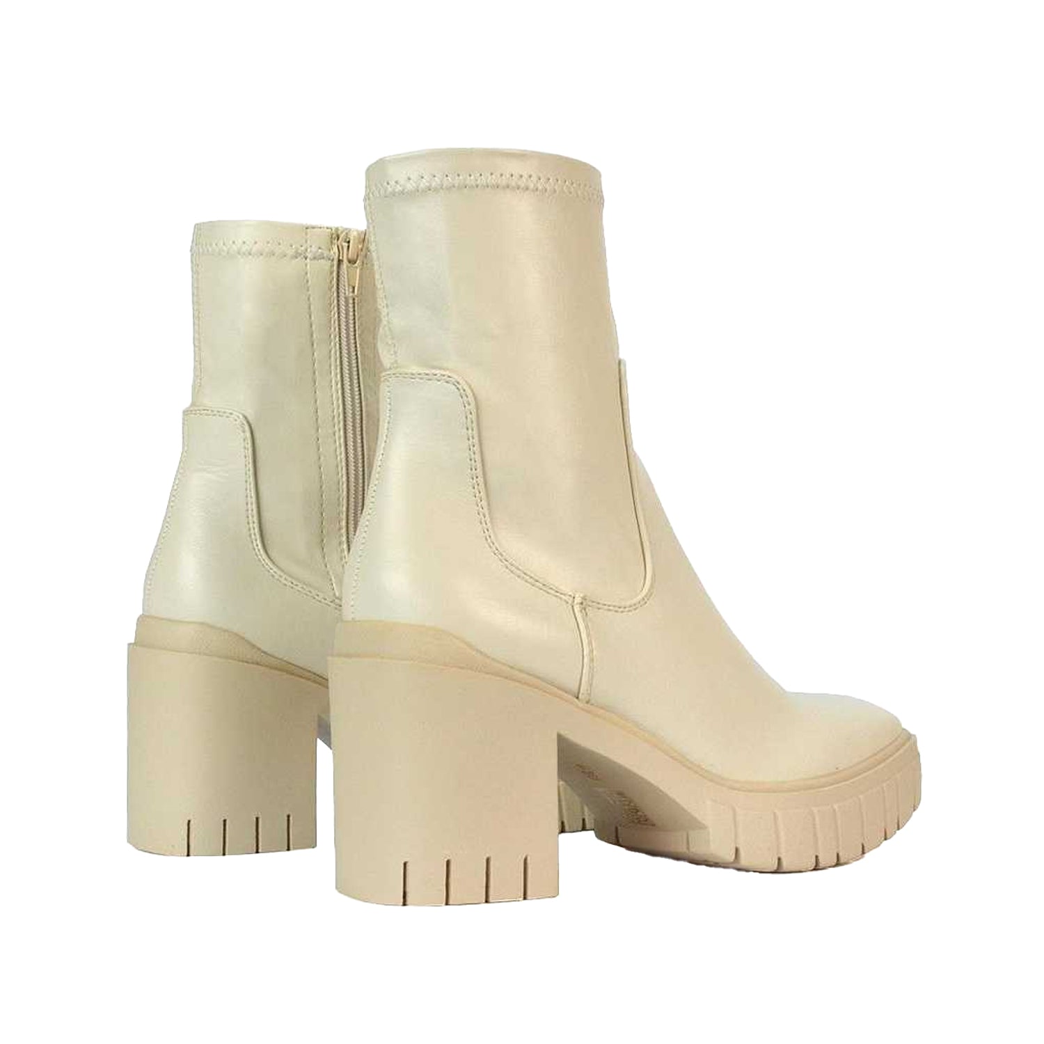 Beige - Back - XY London Womens-Ladies Ella Stretch Zip Platform Block Ankle Boots