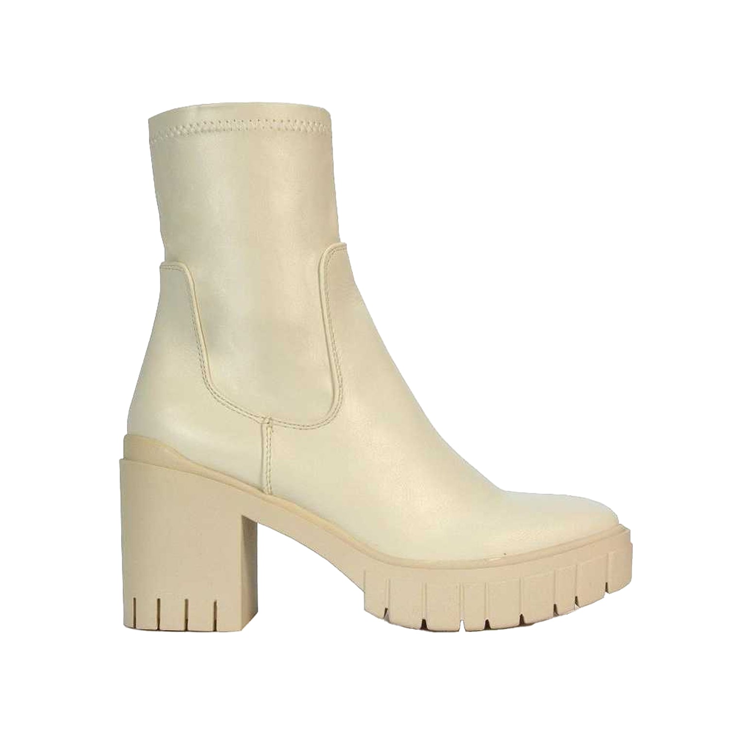 Beige - Side - XY London Womens-Ladies Ella Stretch Zip Platform Block Ankle Boots