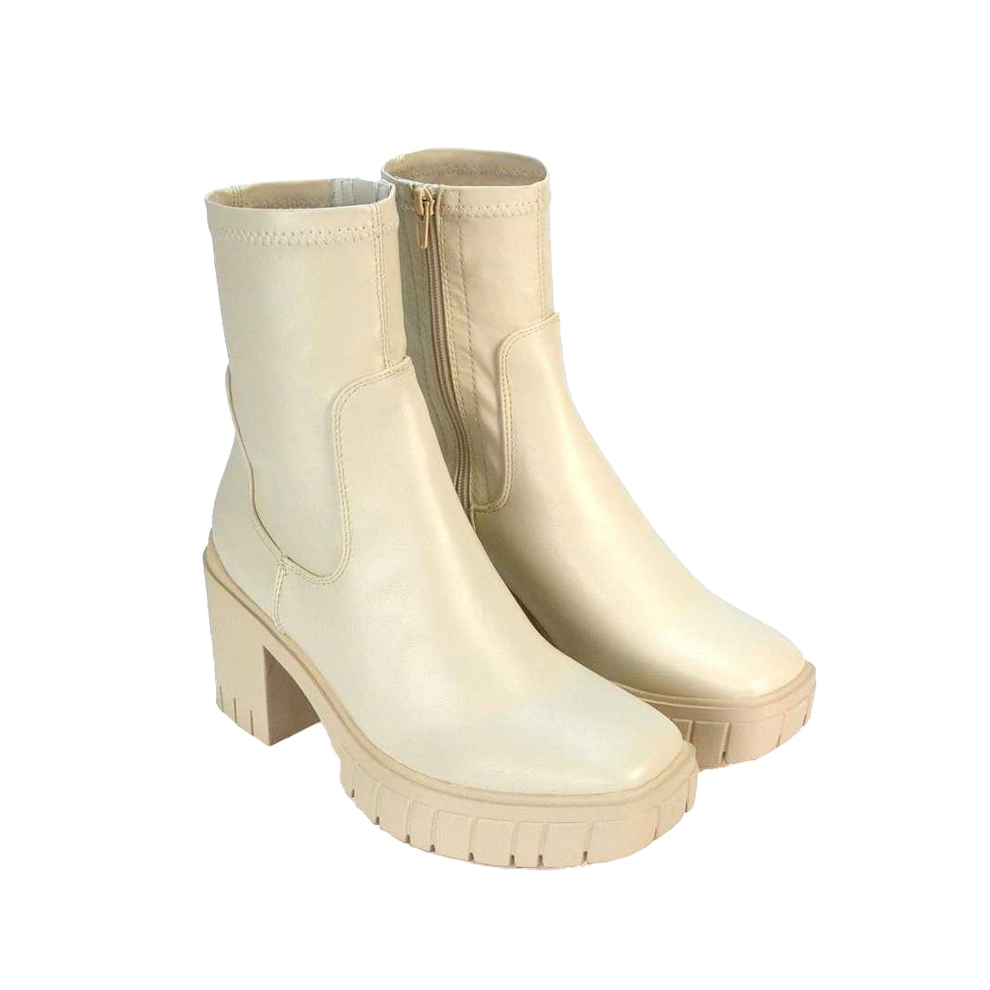 Beige - Lifestyle - XY London Womens-Ladies Ella Stretch Zip Platform Block Ankle Boots