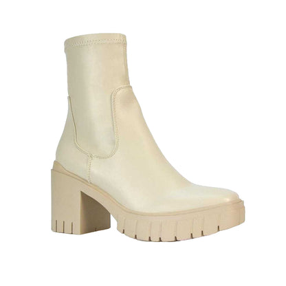 Beige - Front - XY London Womens-Ladies Ella Stretch Zip Platform Block Ankle Boots