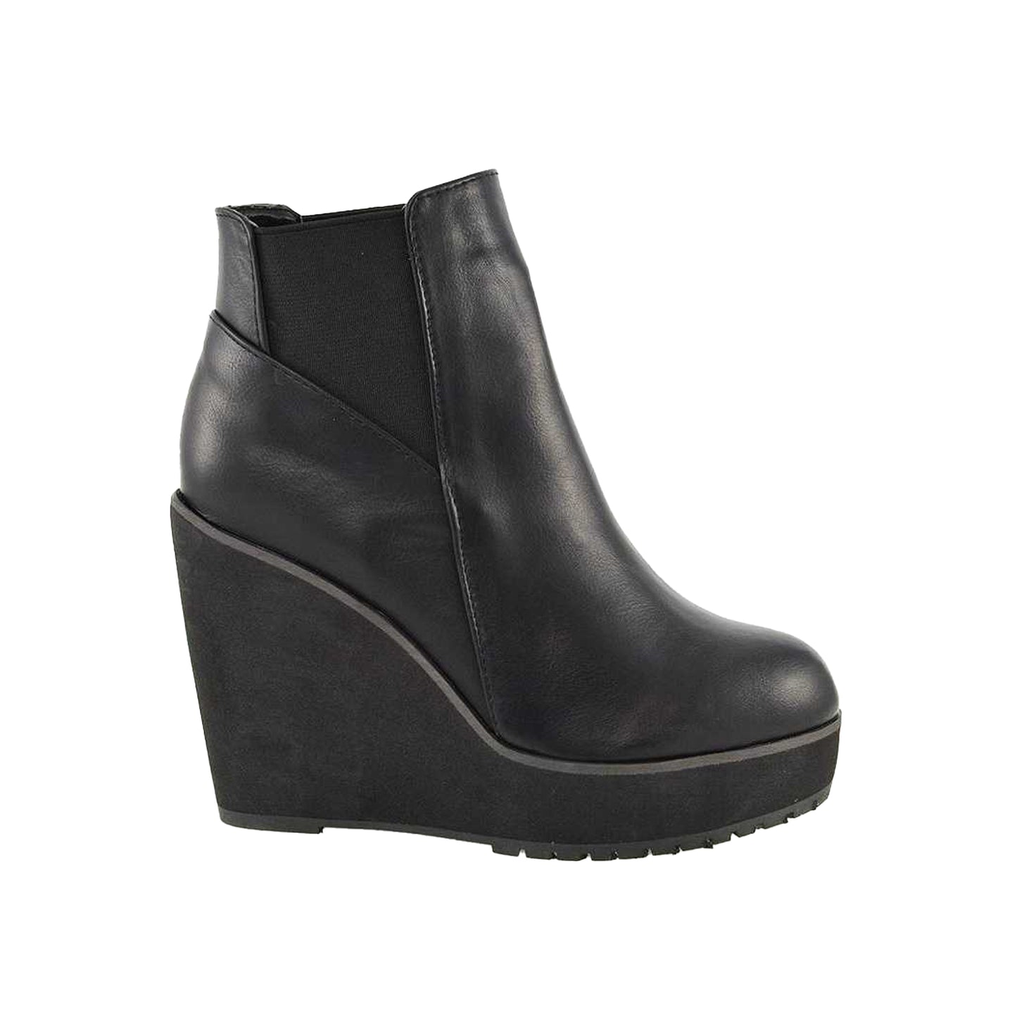 Black - Side - XY London Womens-Ladies Roweena High Wedge Ankle Boots