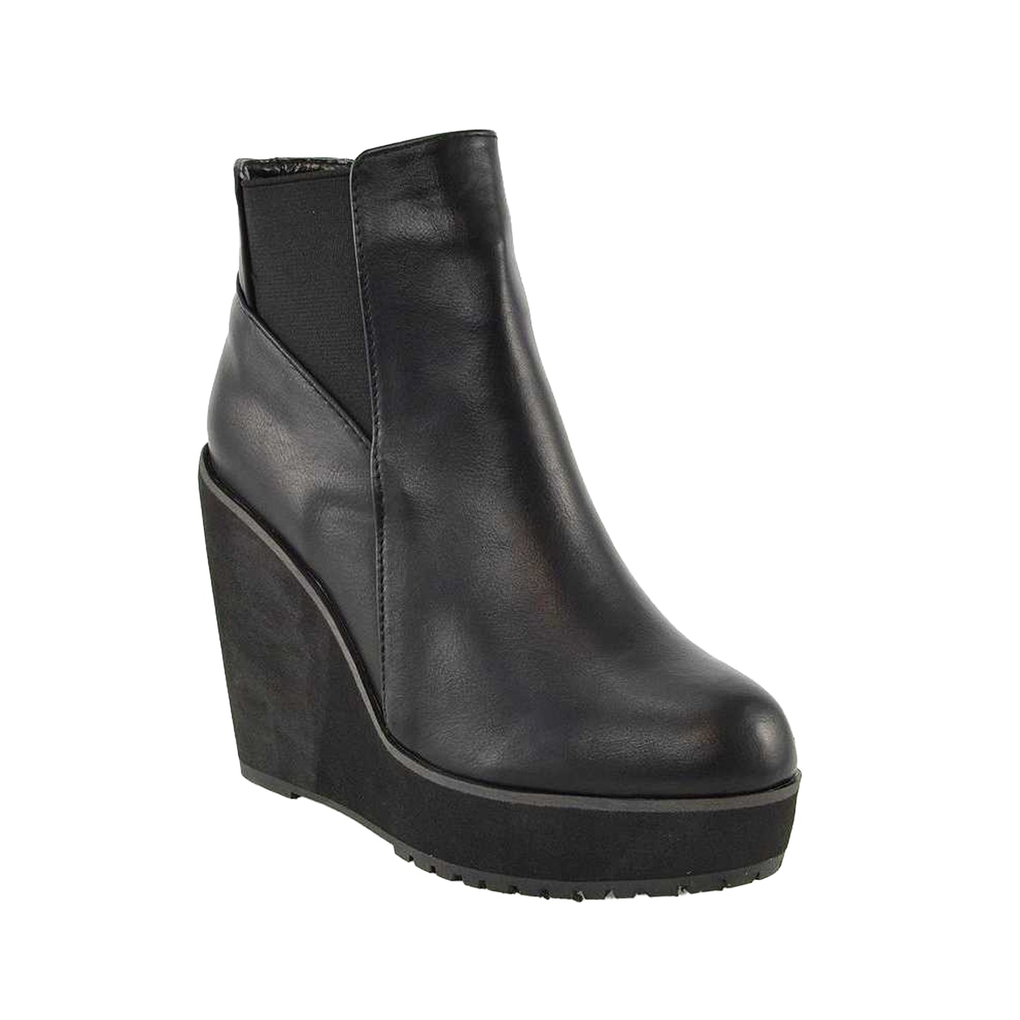Black - Front - XY London Womens-Ladies Roweena High Wedge Ankle Boots