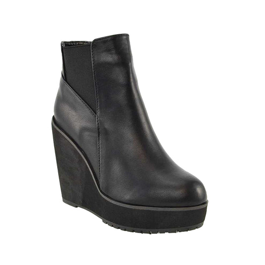 Black - Front - XY London Womens-Ladies Roweena High Wedge Ankle Boots