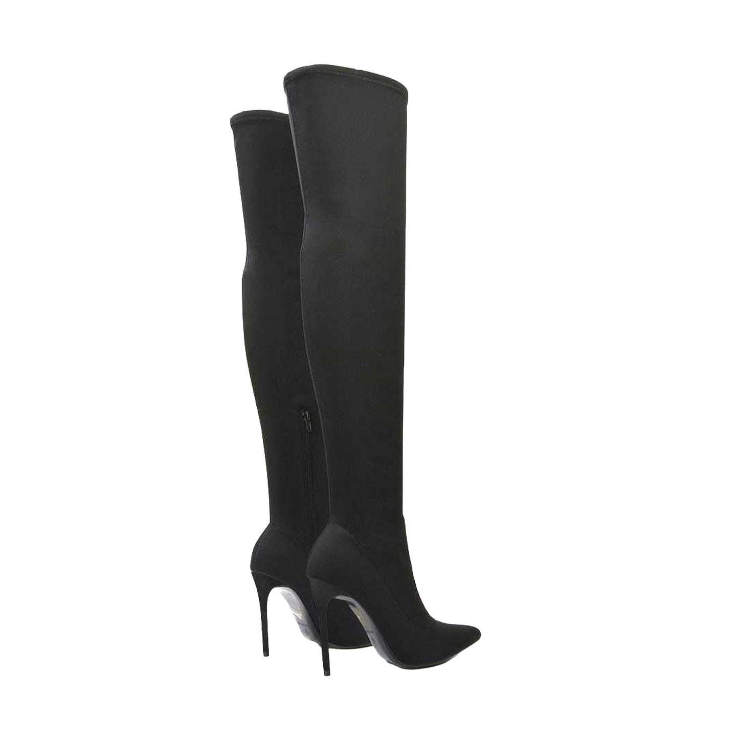 Black - Back - XY London Womens-Ladies Piper Zip High Heel Thigh-High Boots