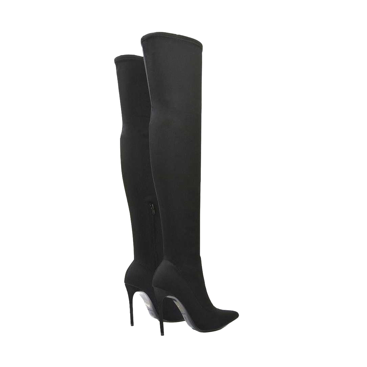 Black - Back - XY London Womens-Ladies Piper Zip High Heel Thigh-High Boots