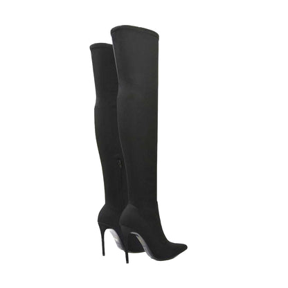Black - Back - XY London Womens-Ladies Piper Zip High Heel Thigh-High Boots