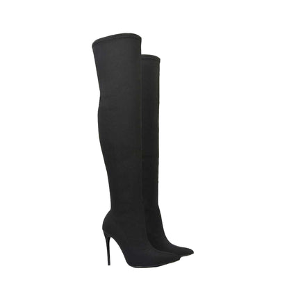Black - Pack Shot - XY London Womens-Ladies Piper Zip High Heel Thigh-High Boots