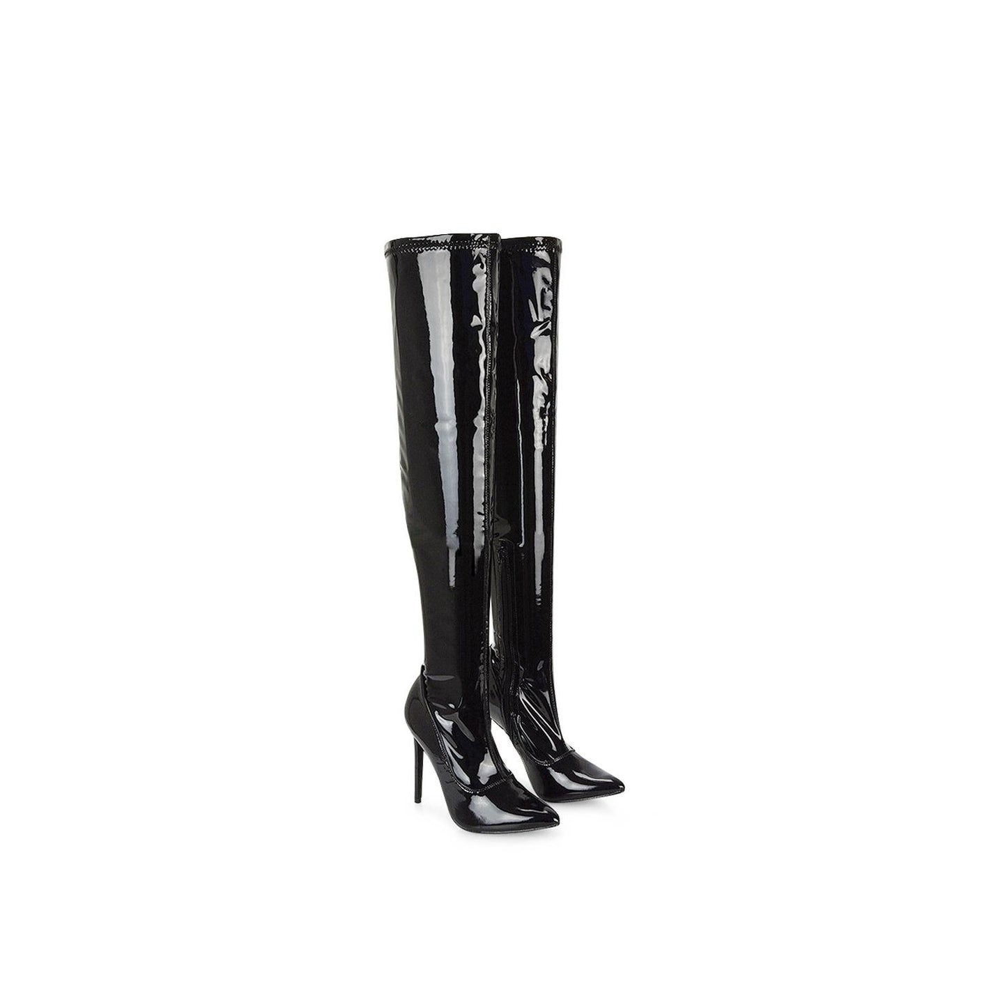 True Black - Back - XY London Womens-Ladies Piper Zip High Heel Thigh-High Boots