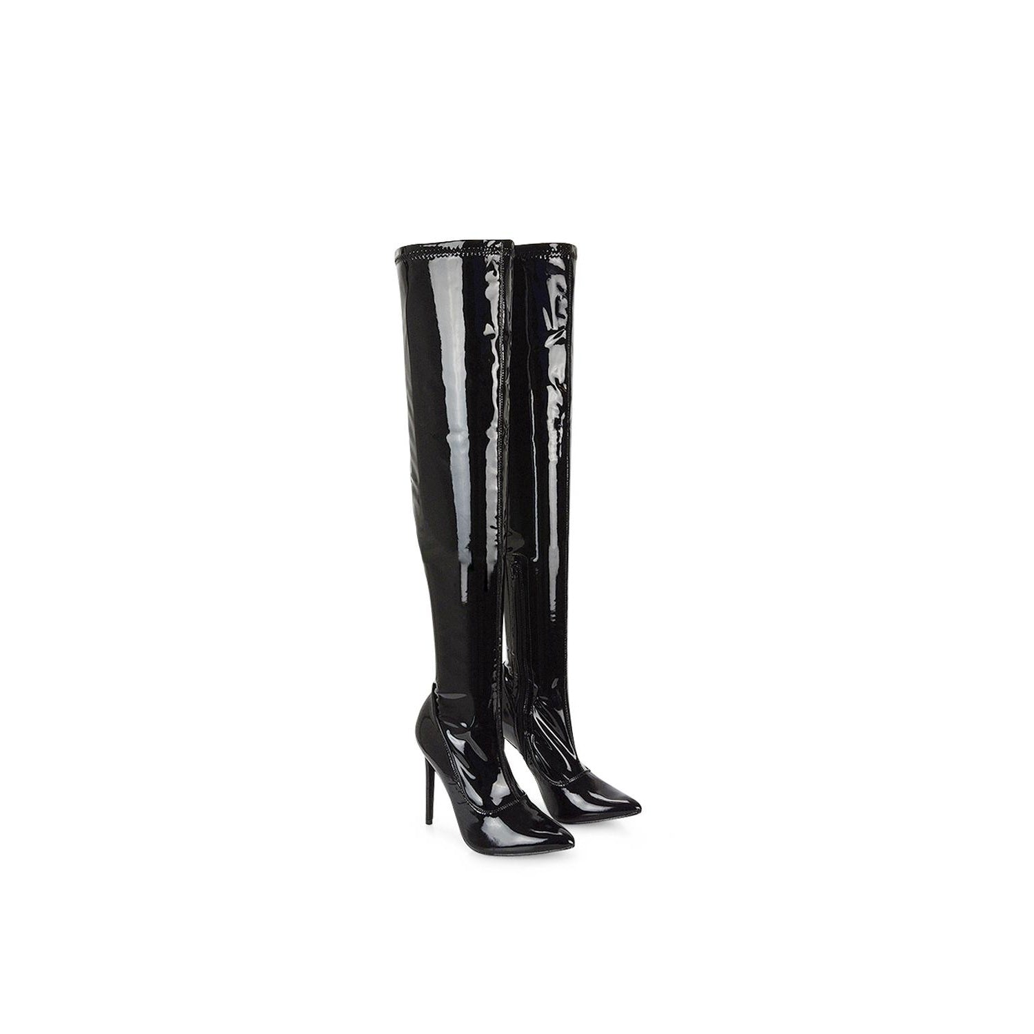 True Black - Back - XY London Womens-Ladies Piper Zip High Heel Thigh-High Boots