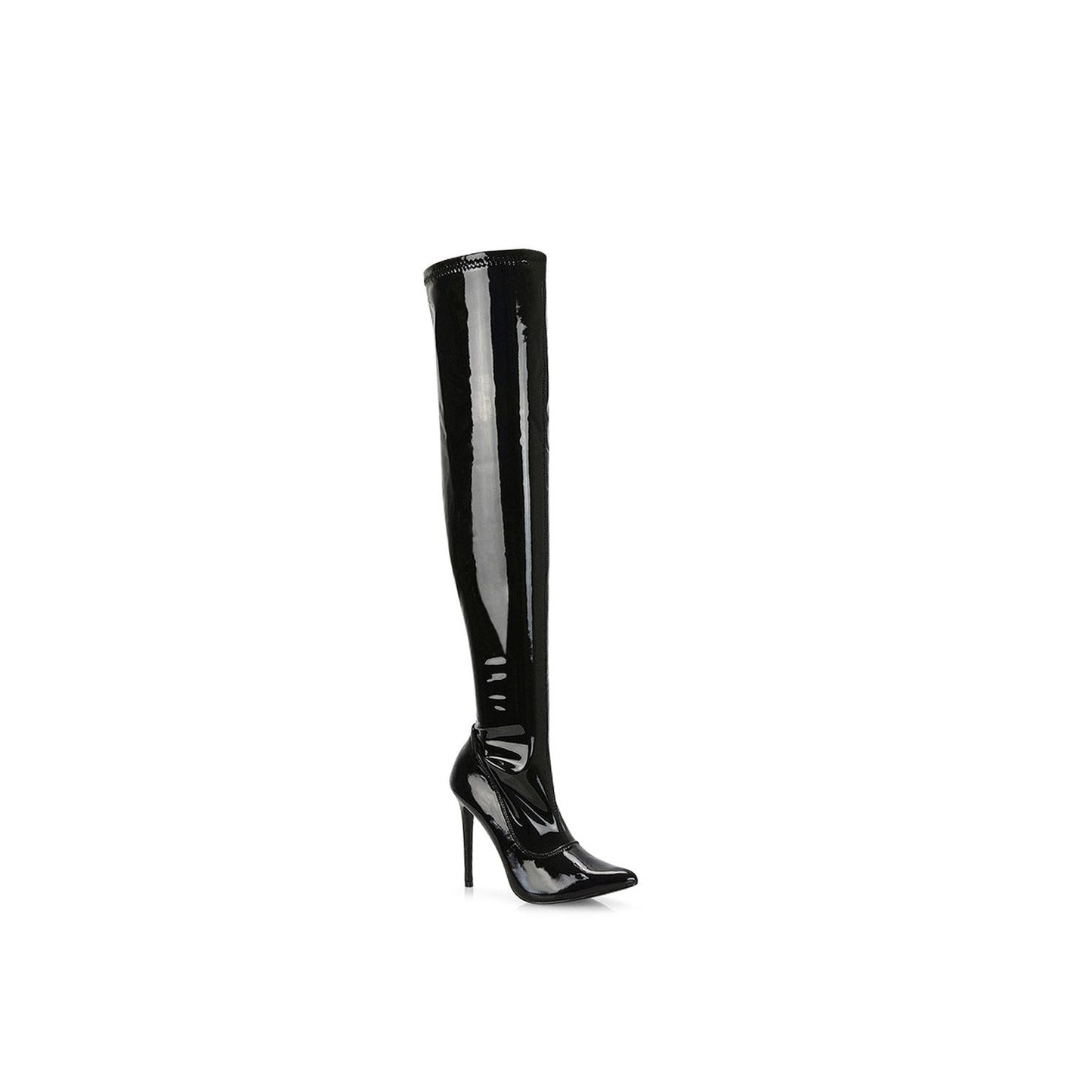 True Black - Pack Shot - XY London Womens-Ladies Piper Zip High Heel Thigh-High Boots