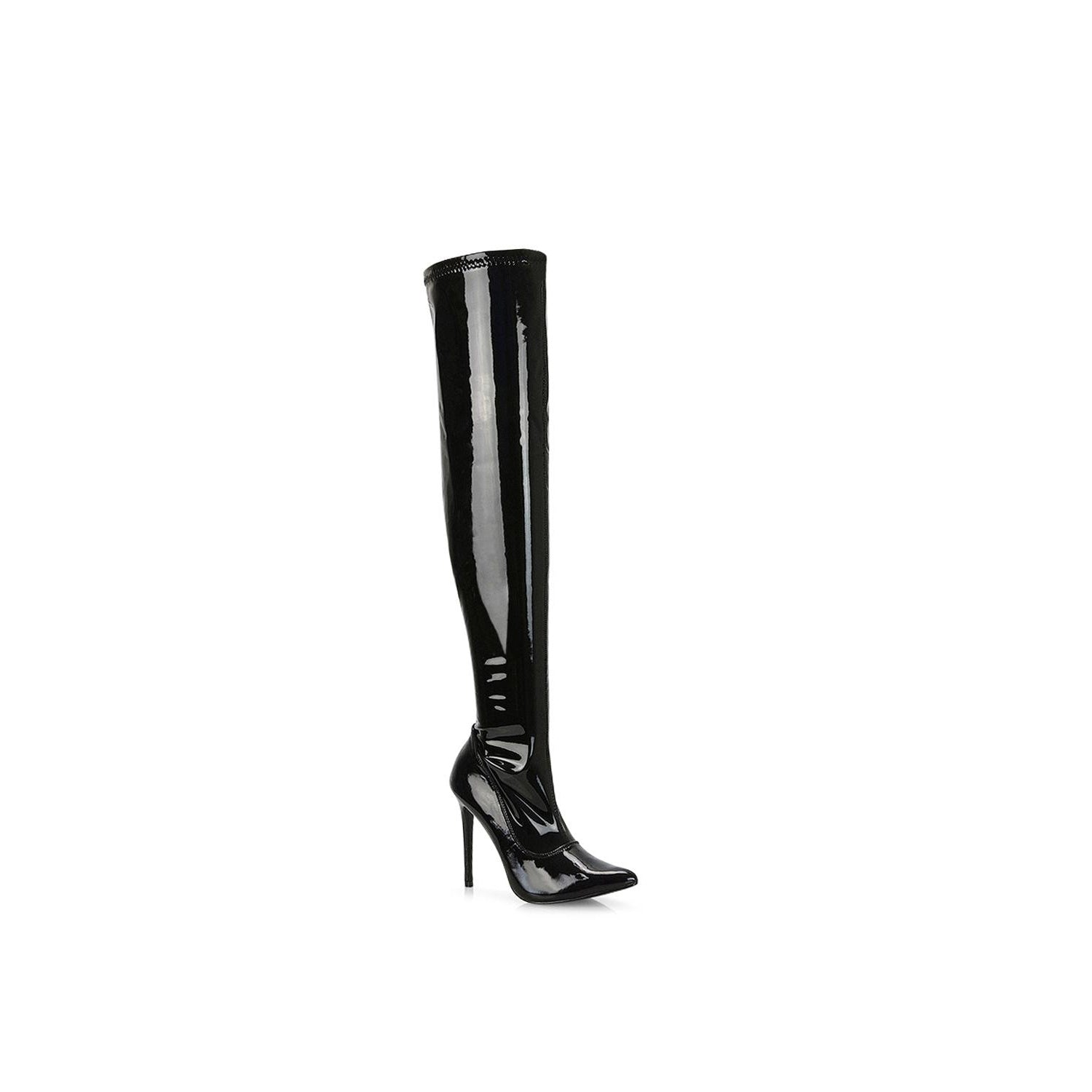 True Black - Pack Shot - XY London Womens-Ladies Piper Zip High Heel Thigh-High Boots