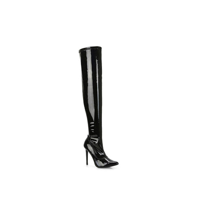 True Black - Pack Shot - XY London Womens-Ladies Piper Zip High Heel Thigh-High Boots