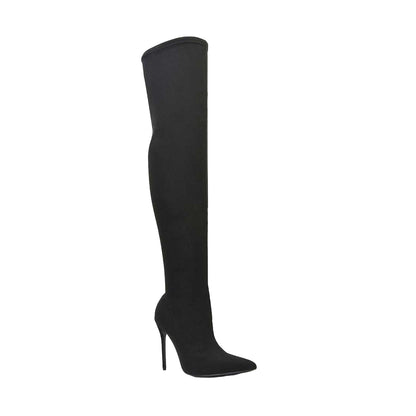 Black - Front - XY London Womens-Ladies Piper Zip High Heel Thigh-High Boots