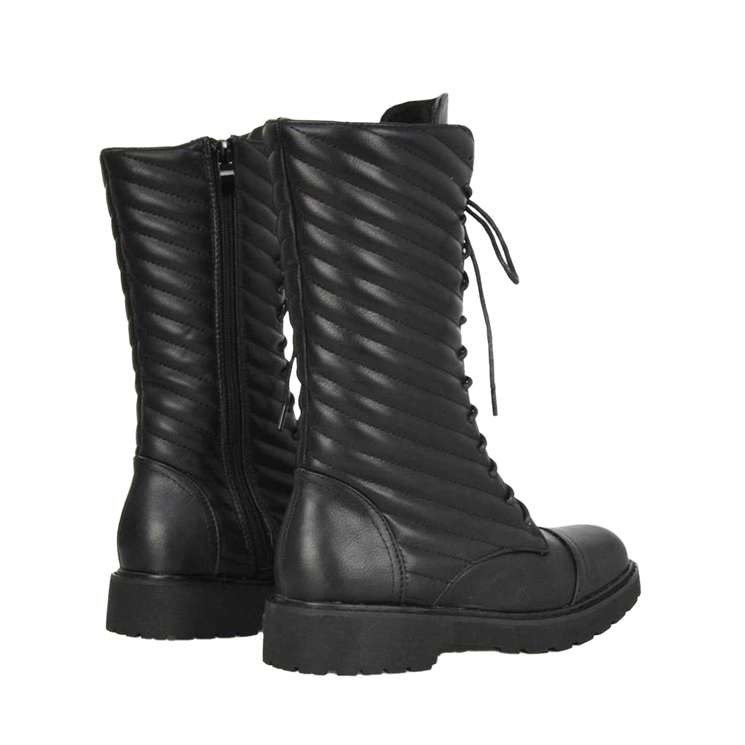 Black - Back - XY London Womens-Ladies Meadow Flat Combat Boots