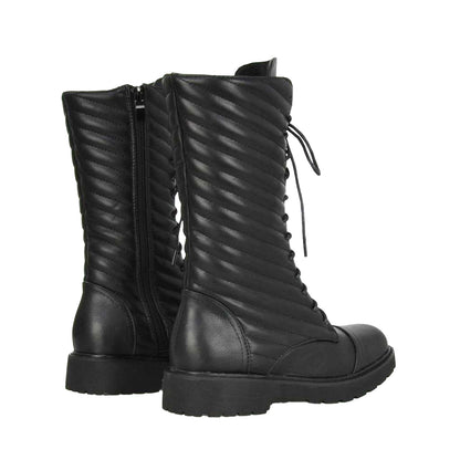 Black - Back - XY London Womens-Ladies Meadow Flat Combat Boots