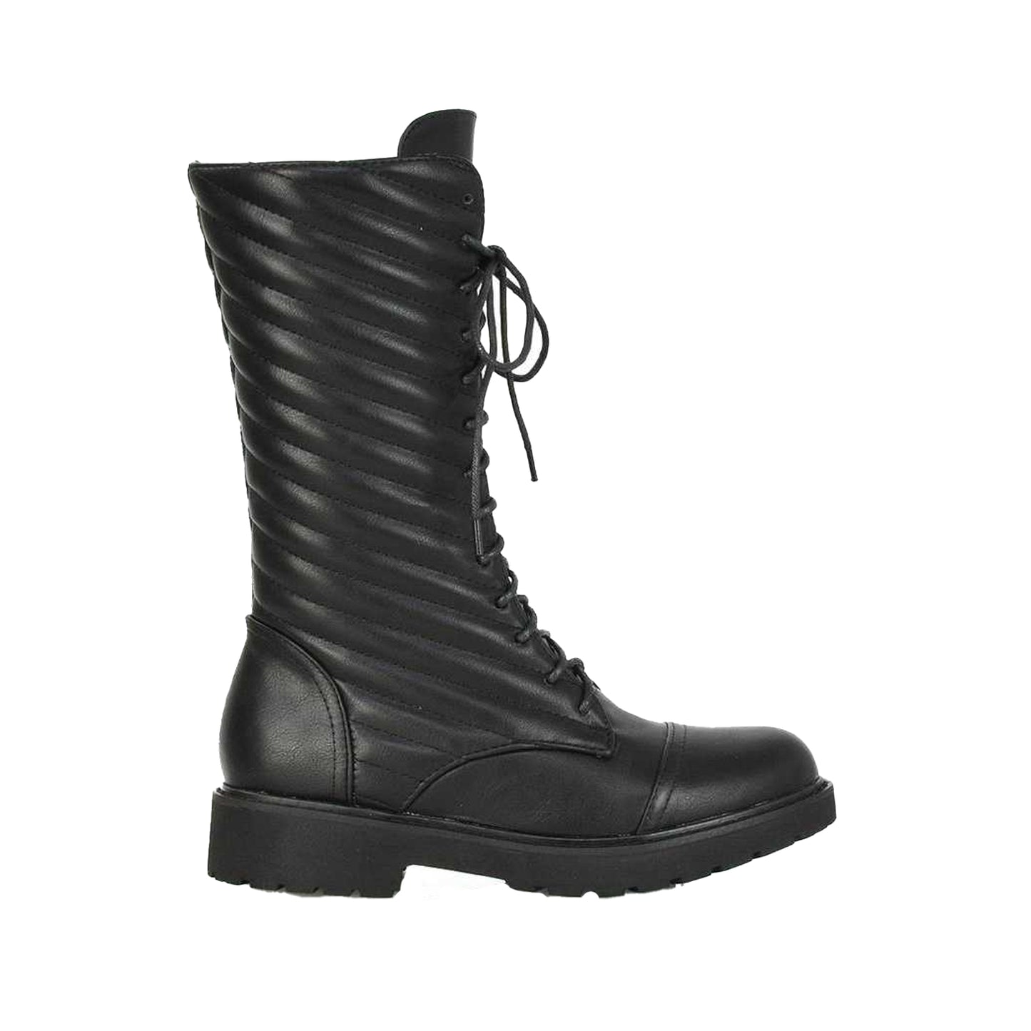Black - Side - XY London Womens-Ladies Meadow Flat Combat Boots